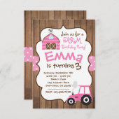 Farm Girl Invasion, rosa Barnyard und Traktor Einladung (Vorne/Hinten)