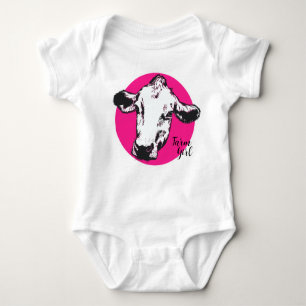 Farm Girl Pink Cow Baby Bodysuit Baby Strampler