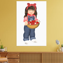 Farm Girl with Basket of Äpfel Picture Leinwanddruck