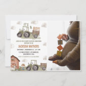 Farm Green Traktor Baby Dusche Foto Einladung (Vorderseite)