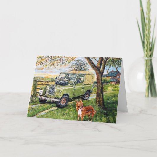 "FARM" Grüße Karte mit Landrover Szene. (Vorderseite)