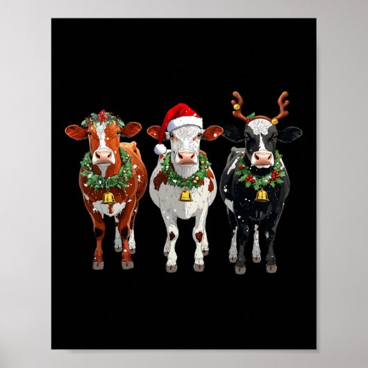 Farm Kuh Rentier Weihnachtsmannmütze Weihnachtslic Poster (Vorne)