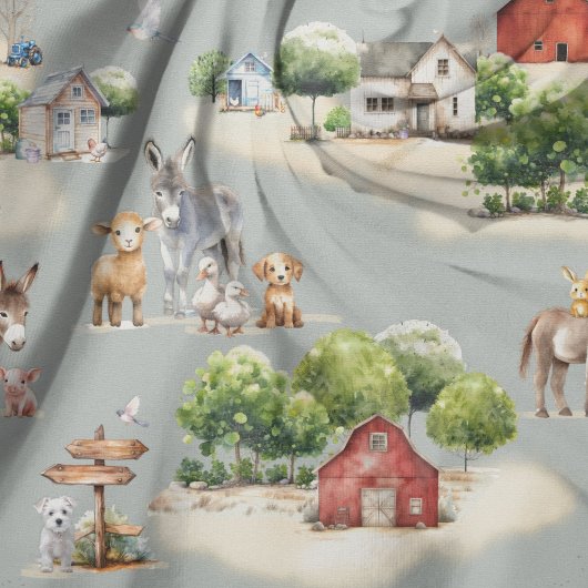 Farm Land Blue Seamless Pattern Stoff