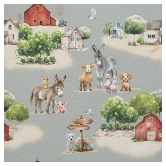 Farm Land Blue Seamless Pattern Stoff (Muster)