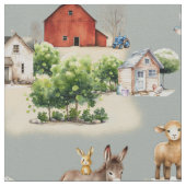 Farm Land Blue Seamless Pattern Stoff (Nahaufnahme)