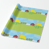 Farm Landscape Red Barn Silo Apple Trees Geschenkpapier (Ungerollt)