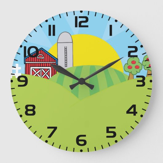 Farm Landscape Red Barn Silo Apple Trees Große Wanduhr (Vorderseite)