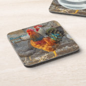 Farm Life Rooster Vibes Hard Plastic Coasters Getränkeuntersetzer (Linke Seite)