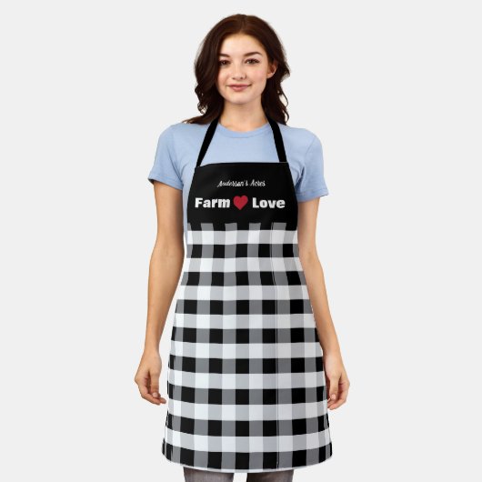Farm Love Custom Black White Check Schürze (Getragen)
