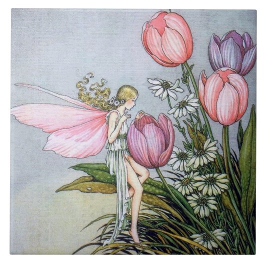 Farm mit Tulips Keramik Tile Fliese (Vorderseite)