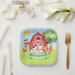Farm Niedlicher Tiere Grüne Babydusche Pappteller