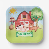 Farm Niedlicher Tiere Grüne Babydusche Pappteller (Vorderseite)