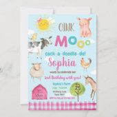 Farm Old MacDonald Barnyard Pink Animals Party Einladung (Vorderseite)