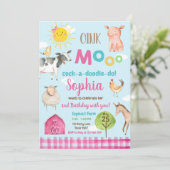 Farm Old MacDonald Barnyard Pink Animals Party Einladung (Stehend Vorderseite)