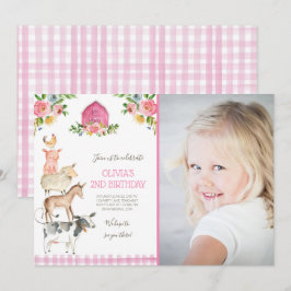 Farm Old MacDonald Barnyard Pink Animals Party Einladung