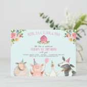 Farm Old MacDonald Barnyard Pink Animals Party Einladung (Stehend Vorderseite)