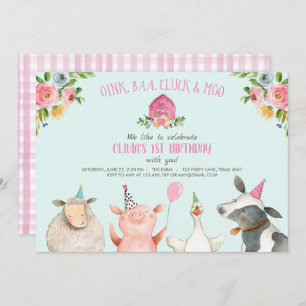 Farm Old MacDonald Barnyard Pink Animals Party Einladung