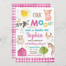 Farm Old MacDonald Barnyard Pink Animals Party