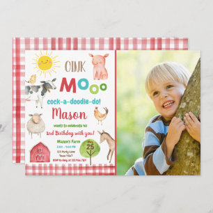 Farm Old MacDonald Barnyard Red Animals Party Einladung