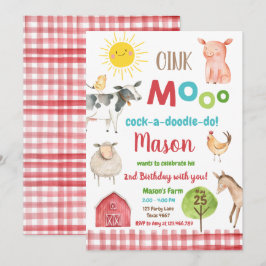 Farm Old MacDonald Barnyard Red Animals Party Einladung