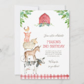 Farm Old MacDonald Barnyard Red Boy Animals Party Einladung (Vorderseite)