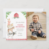 Farm Old MacDonald Barnyard Red Boy Animals Party Einladung (Vorderseite)