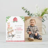 Farm Old MacDonald Barnyard Red Boy Animals Party Einladung (Stehend Vorderseite)