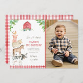 Farm Old MacDonald Barnyard Red Boy Animals Party Einladung (Vorne/Hinten)