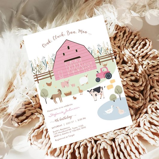 Farm Party Animals Kids Birthday Invitation Einladung