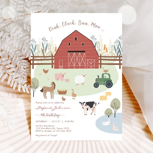 Farm Party Animals Kids Birthday Invitation Einladung