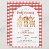 Farm Party Calling All Party Animals Birthday Einladung (Vorne/Hinten)
