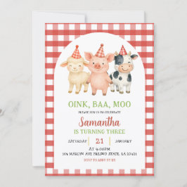 Farm Party Gingham Birthday Invitation Einladung