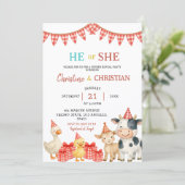 Farm Party He or She Gender Reveal Invitation Einladung (Stehend Vorderseite)