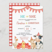 Farm Party He or She Gender Reveal Invitation Einladung (Vorne/Hinten)