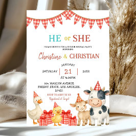 Farm Party He or She Gender Reveal Invitation Einladung