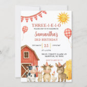 Farm Party Three-i-e-i-o Birthday Invitation Einladung (Vorderseite)