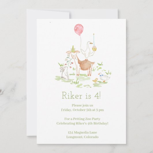 Farm Petting Zoo Geburtstagsparty Einladung (Vorderseite)