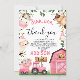 Farm Pink Barn Traktor Geburtstag Danke Karte