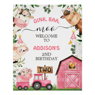 Farm Pink Barn Traktor Geburtstag Willkommen Poster