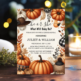 Farm Pink Blue Fall Girl Pumpkin Gender Reveal Einladung