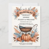 Farm Pink Blue Fall Girl Pumpkin Gender Reveal Einladung (Vorderseite)