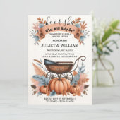 Farm Pink Blue Fall Girl Pumpkin Gender Reveal Einladung (Stehend Vorderseite)