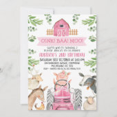 Farm Pink Tractor Oink Baa Moo 2nd Birthday Einladung (Vorderseite)