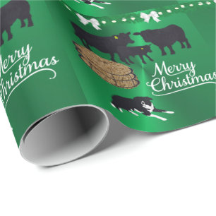 Farm Ranch Black Angus Rind und Hund Weihnachten Geschenkpapier