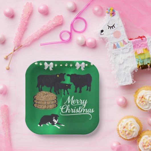 Farm Ranch Black Angus Rind und Hund Weihnachten Pappteller (Party)