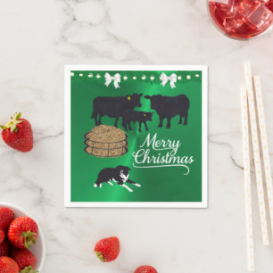 Farm Ranch Black Angus Rind und Hund Weihnachten Serviette