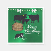 Farm Ranch Black Angus Rind und Hund Weihnachten Serviette (Vorderseite)
