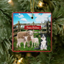 Farm Ranch Sheep und Hund Happy Holidays