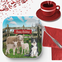 Farm Ranch Sheep und Hund Happy Holidays