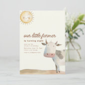 Farm Ranch Thema Geburtstag Einladung mit Kuh (Stehend Vorderseite)